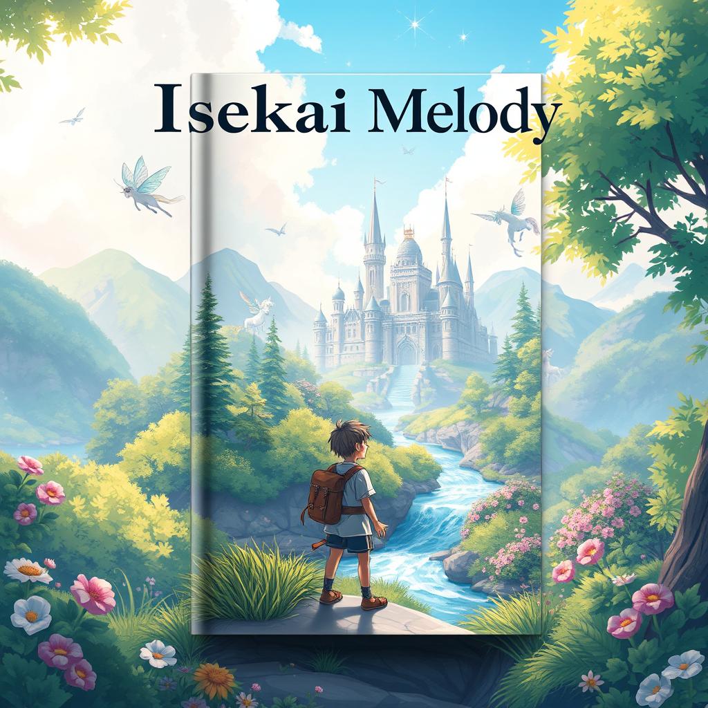 A stunning book cover design for 'Isekai Melody' by MhdFahri, illustrating a captivating fantasy world where magic and adventure abound