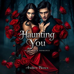 A stunning book cover design for a dark romance novel titled 'Haunting You'