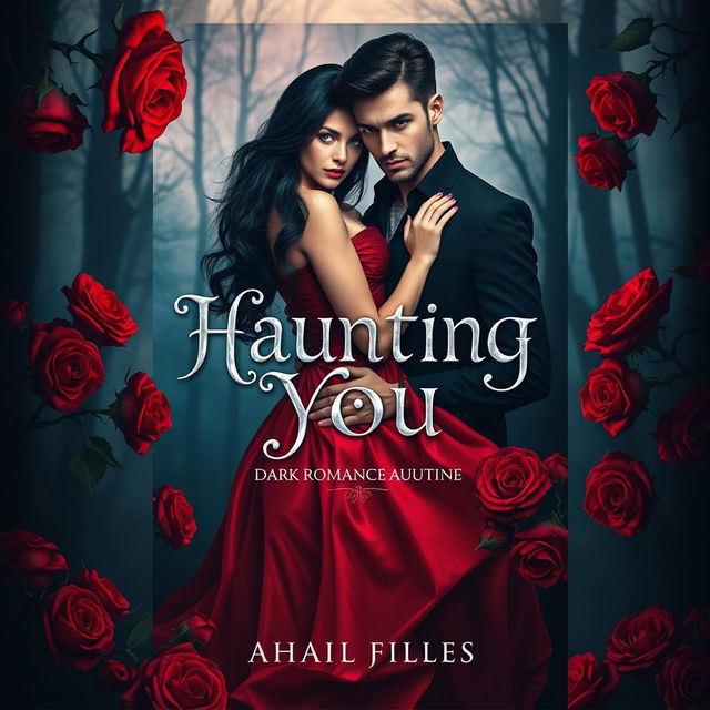 A stunning book cover design for a dark romance novel titled 'Haunting You'