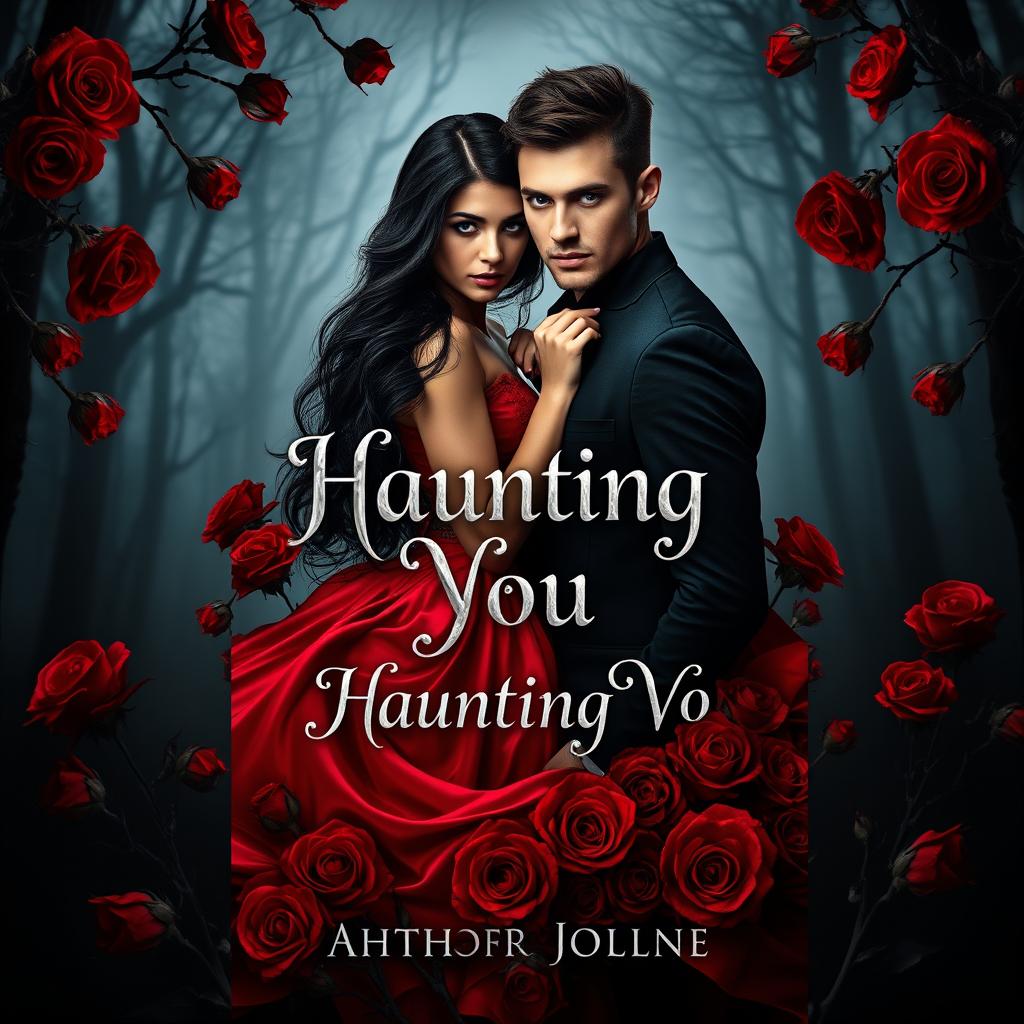 A stunning book cover design for a dark romance novel titled 'Haunting You'