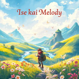 A stunning book cover design for 'Isekai Melody' by MhdFahri, capturing the essence of adventure in a vibrant fantasy world