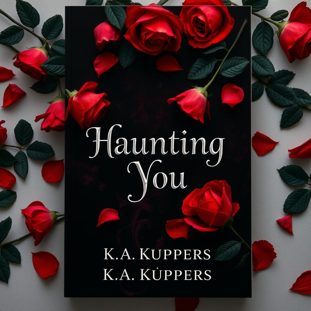 A striking book cover design for a dark romance novel titled 'Haunting You' by K