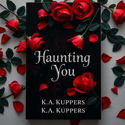 A striking book cover design for a dark romance novel titled 'Haunting You' by K