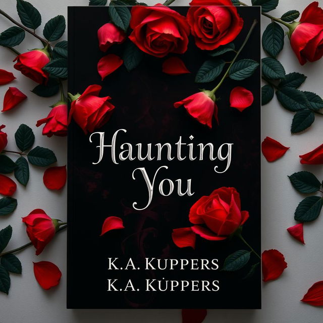 A striking book cover design for a dark romance novel titled 'Haunting You' by K