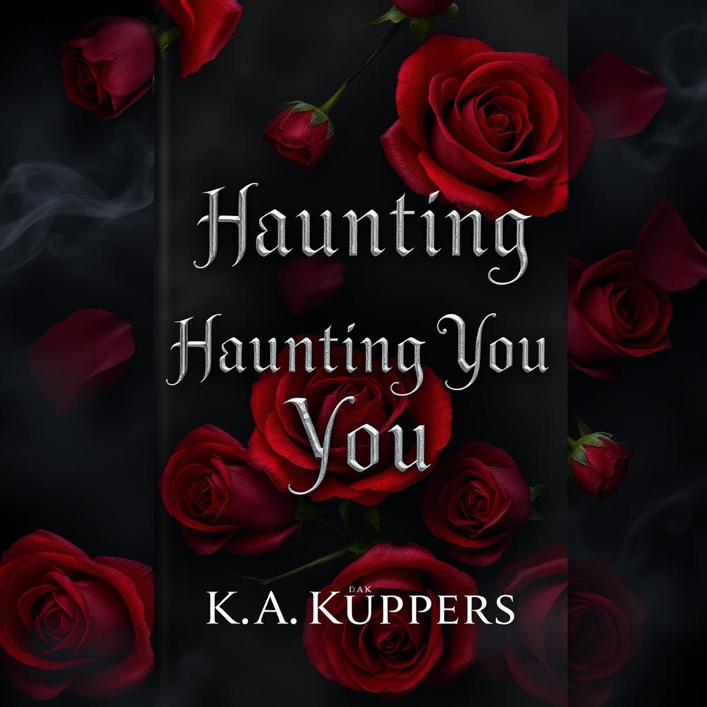 An artistic book cover design for a dark romance novel titled 'Haunting You' by K