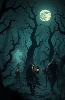 A thrilling and adventurous scene filled with eerie landscapes that evoke nightmares