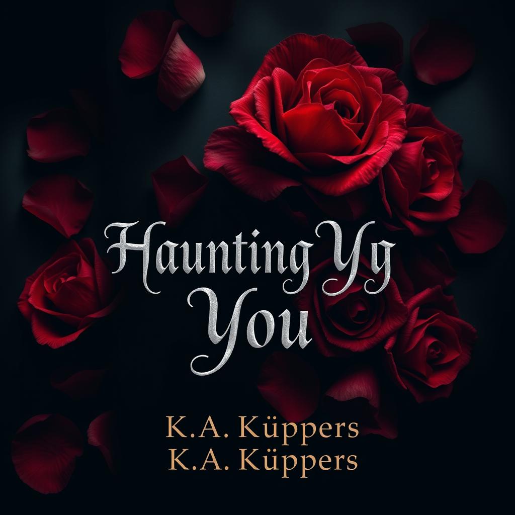 A captivating book cover design for a dark romance novel titled 'Haunting You' by K