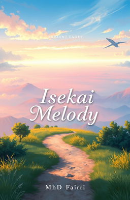 A stunning book cover design for an adventure story titled 'Isekai Melody' by MhdFahri