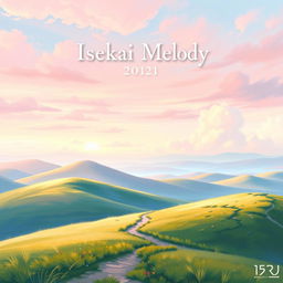 A stunning book cover design for an adventure story titled 'Isekai Melody'