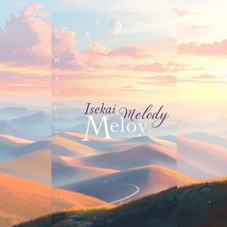 A stunning book cover design for an adventure story titled 'Isekai Melody'