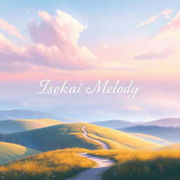 A stunning book cover design for an adventure story titled 'Isekai Melody'