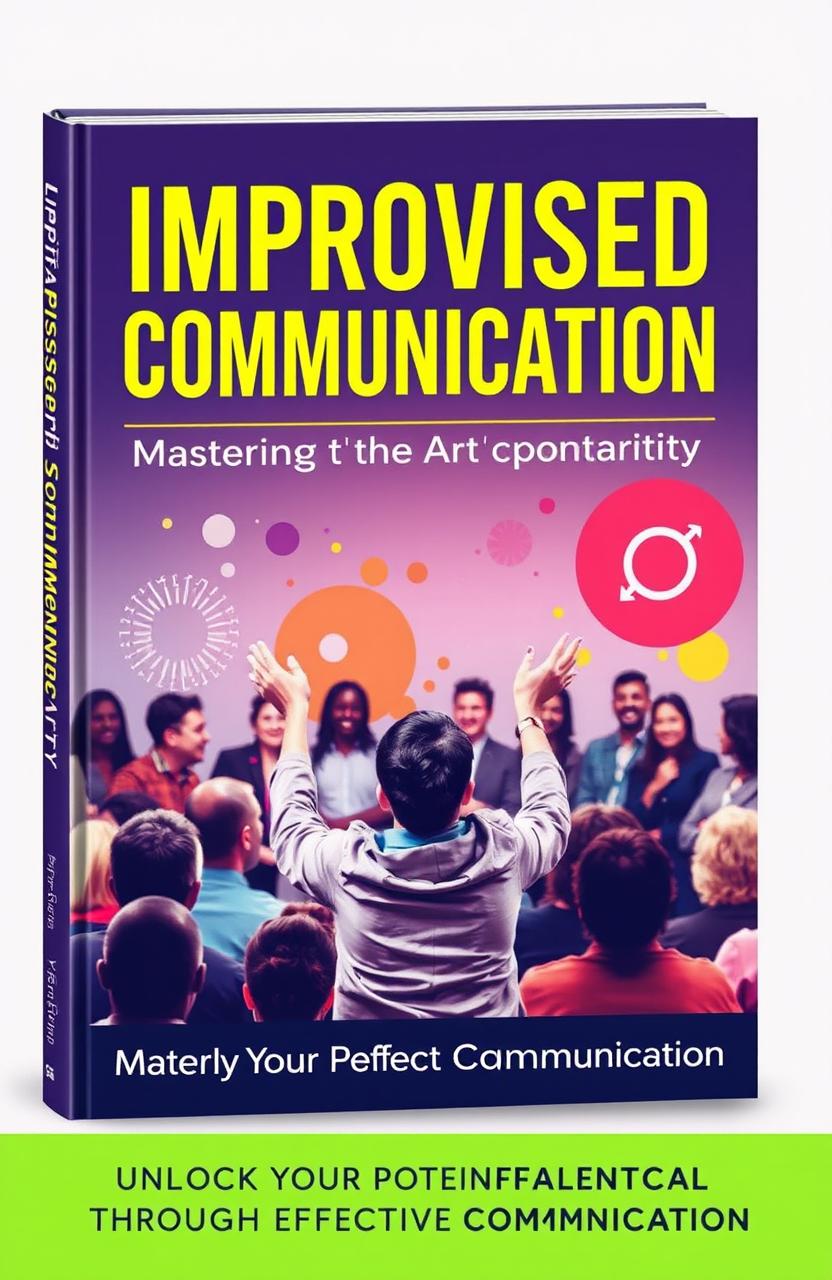 A motivational book cover for a self-help book titled 'Improvised Communication: Mastering the Art of Spontaneity'