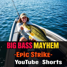 A vibrant vertical thumbnail showcasing a young woman fishing from a sleek, modern boat in a dynamic scene