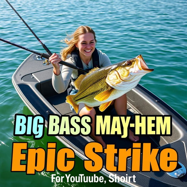 A vibrant vertical thumbnail showcasing a young woman fishing from a sleek, modern boat in a dynamic scene