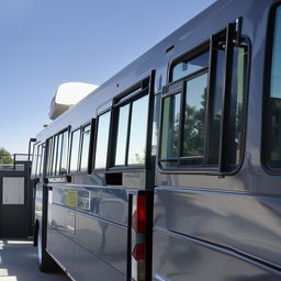 A set of sturdy rearview mirrors on a penitentiary bus, built for security and clear vision.