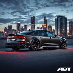 A stunning Audi RS7 C8 modified by ABT, showcasing its aerodynamic body kit and aggressive stance