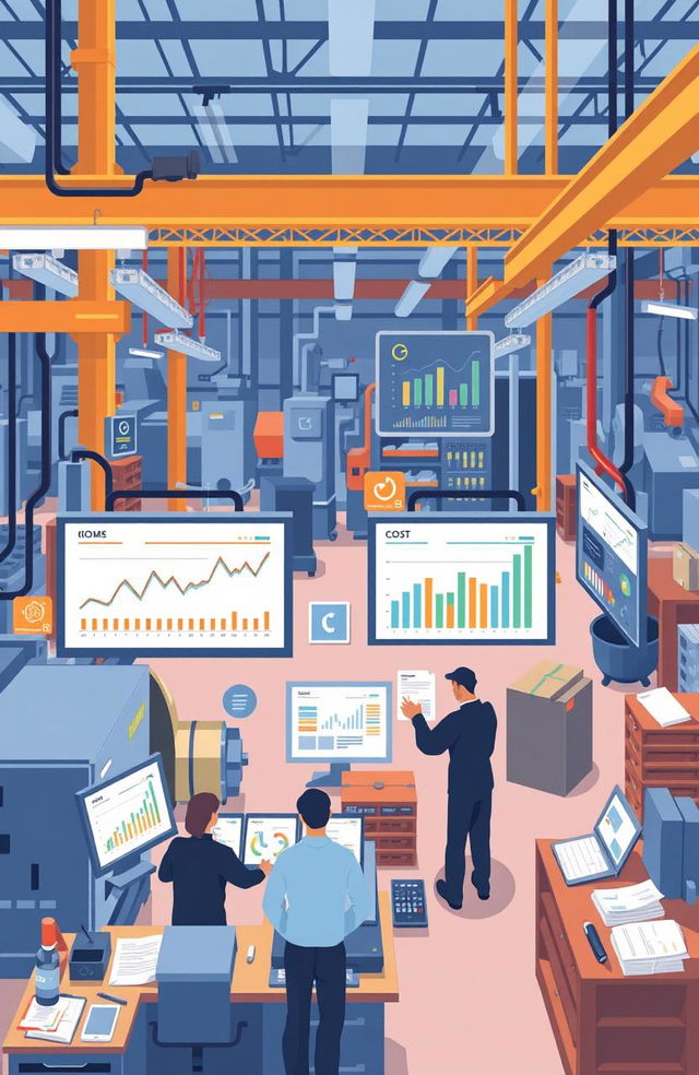 An illustration of a modern manufacturing company with a focus on managerial accounting