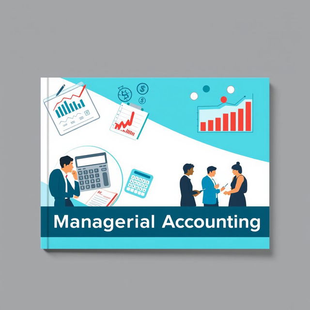 A visually engaging module cover for managerial accounting, featuring key elements like graphs, financial statements, and charts that represent cost analysis and budgeting