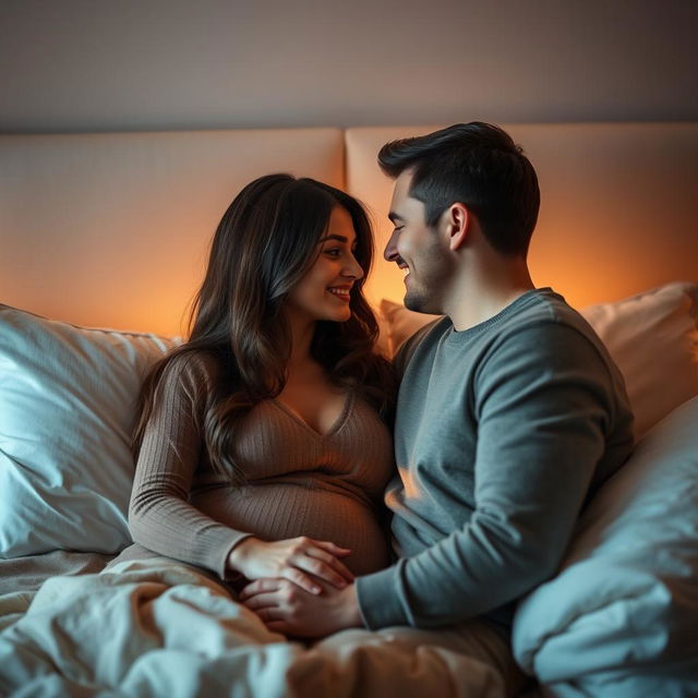 An intimate scene showcasing a loving couple in a serene and romantic setting, captured in a soft and warm light that emphasizes their emotional connection