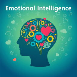 A visually striking representation of emotional intelligence, featuring a human head silhouette with a colorful brain composed of intertwined gears and heart shapes, symbolizing the connection between mind and emotion