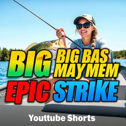 A vibrant vertical thumbnail depicting a young woman fishing from a stylish modern boat in a dynamic and energetic scene