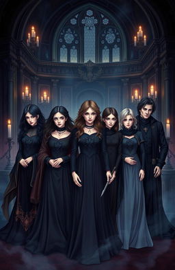 A mystical illustration of the siblings from the House of Black, showcasing their intricate family tree and dark, gothic aesthetic