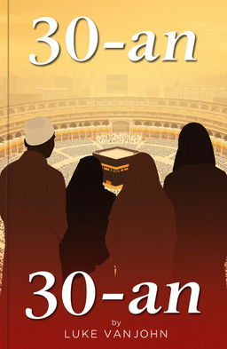 A novel cover for '30-an' by Luke van John, featuring a silhouette of four Indonesian villagers: a man wearing a white ihram, a father in white ihram, a mother in a black abaya, and a wife also in a black abaya