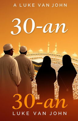 A novel cover for '30-an' by Luke van John, featuring a silhouette of four Indonesian villagers: a man wearing a white ihram, a father in white ihram, a mother in a black abaya, and a wife also in a black abaya