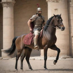 King Ahmad, an arrow lodged in his leg, grimaces in pain. He manages to stay astride his horse, invoking a strong sense of resilience and grit amidst the chaos of the ambush at the Roman gates.