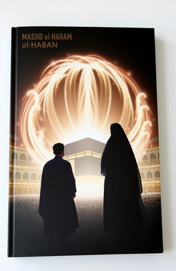 An A5 size book cover featuring a silhouette of an Indonesian couple and a parent wearing an abaya encircling the Kaaba