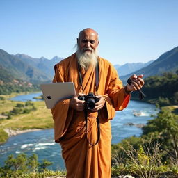 A captivating scene of a wise guru in traditional attire, embodying the essence of 'the learned