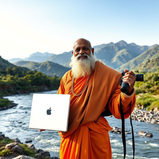 A captivating scene of a wise guru in traditional attire, embodying the essence of 'the learned