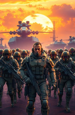 A dramatic scene depicting the birth of an elite battalion, showcasing a diverse group of highly trained soldiers in advanced combat gear, with intricate details in their uniforms and weaponry