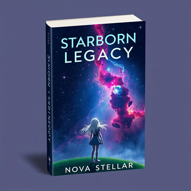 A captivating book cover design for 'Starborn Legacy' by Nova Stellar