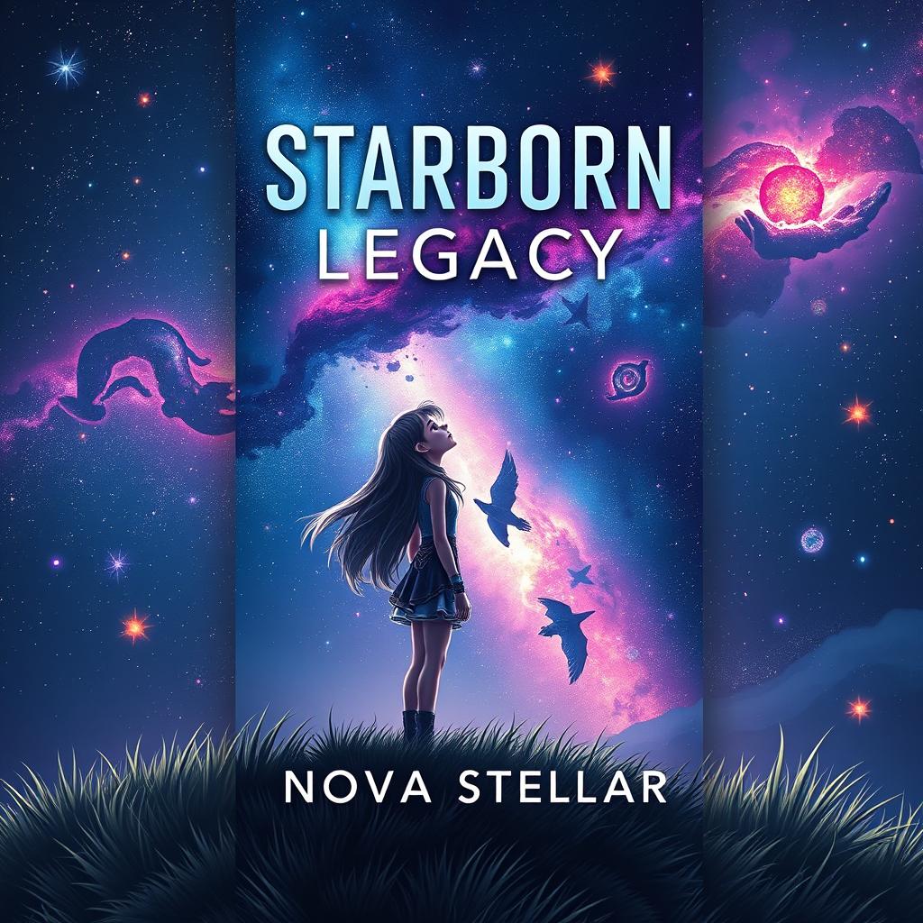 A captivating book cover design for 'Starborn Legacy' by Nova Stellar