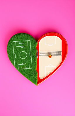 A vibrant red heart shape, perfectly divided in the center