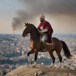 From a hill overlooking Rome, King Ahmad watches the scene with rage burning in his eyes. His tightened grip on his steed's reign and firm resolve reflecting his determination to confront the Roman king.