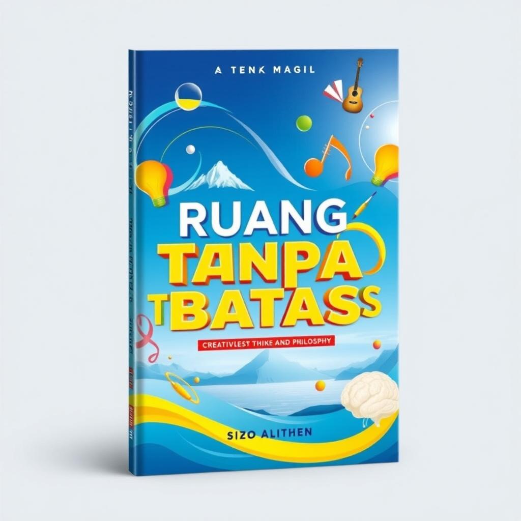 A book cover design for "Ruang Tanpa Batas", exploring creativity, big ideas, and philosophy