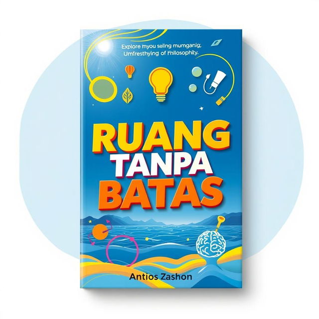 A book cover design for "Ruang Tanpa Batas", exploring creativity, big ideas, and philosophy