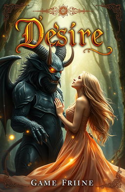A captivating fantasy book cover depicting a passionate love story between a human and a demon