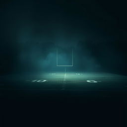 A mysterious football field enveloped in an enigmatic atmosphere, with dim lighting and a foggy ambiance