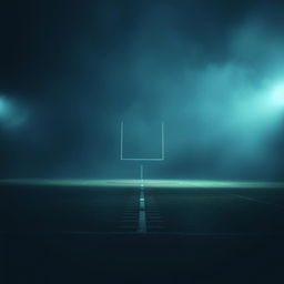 A mysterious football field enveloped in an enigmatic atmosphere, with dim lighting and a foggy ambiance