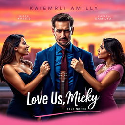 A cover image for the title 'Love Us, Micky', featuring a central figure named Micky in a conflicted expression