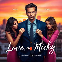 A cover image for the title 'Love Us, Micky', featuring a central figure named Micky in a conflicted expression