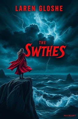 A captivating and dramatic book cover design featuring a lone figure standing at the edge of a cliff, overlooking a stormy sea under a tumultuous sky