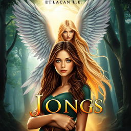 A captivating book cover featuring a young woman with brown hair standing confidently, side by side with a young man