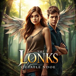 A captivating book cover featuring a young woman with brown hair standing confidently, side by side with a young man
