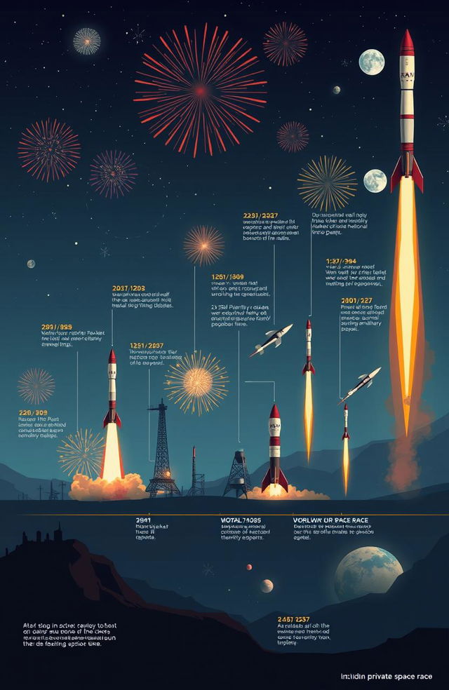 A visually engaging historical timeline showcasing the evolution of rockets from ancient to modern times