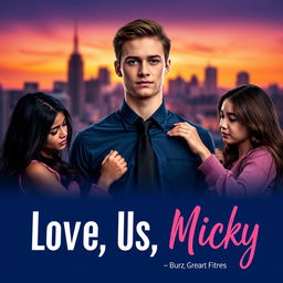 Cover image for a book titled 'Love Us, Micky', featuring a central figure named Micky, a young tall handsome college student