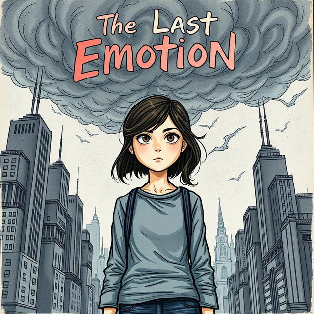 A serious hand-drawn book cover for the novel 'The Last Emotion'